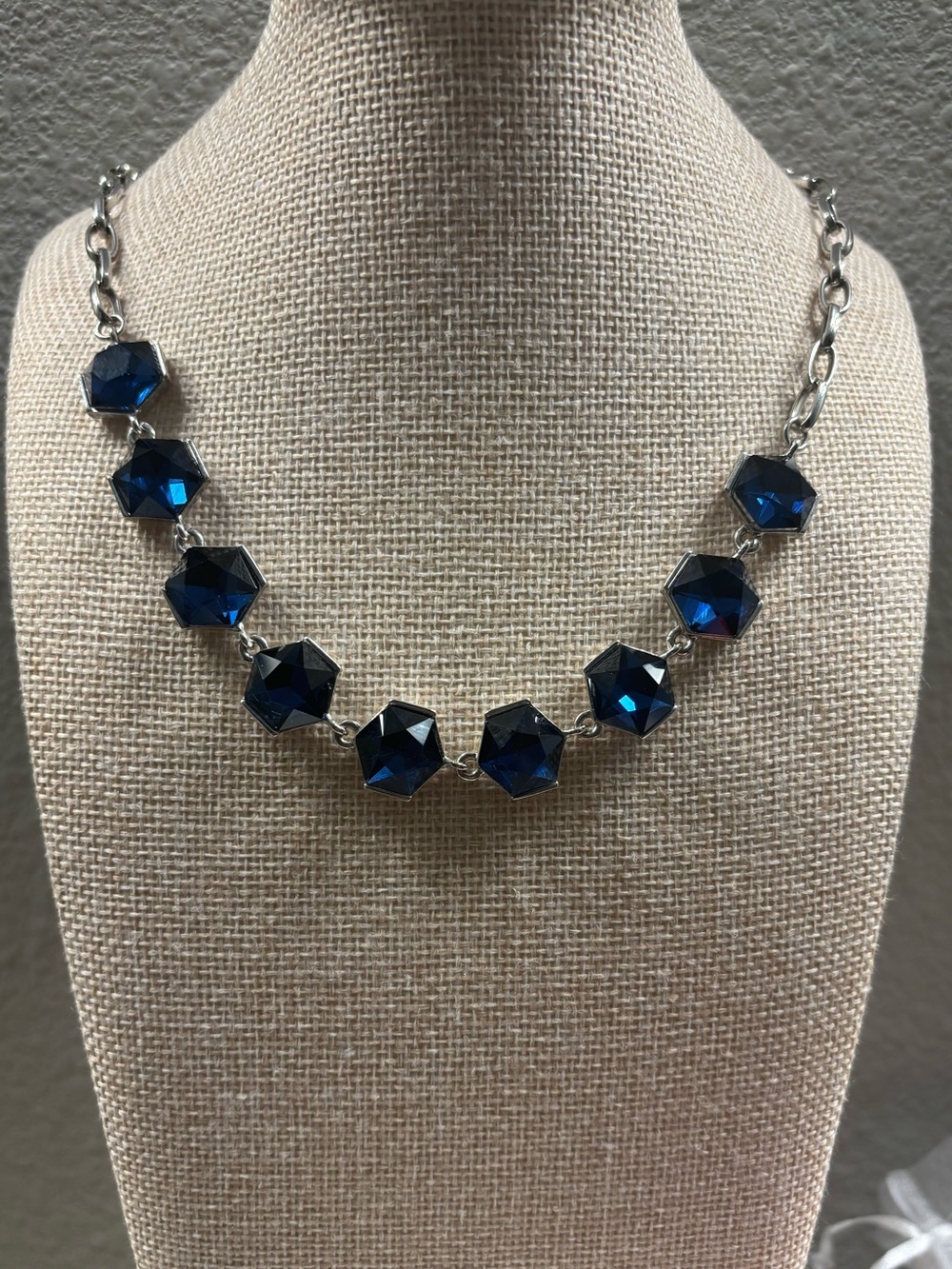 Deep blue faceted glass statement necklace